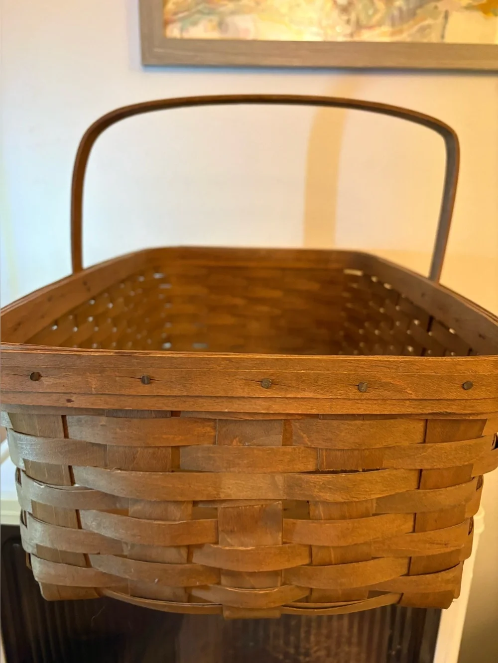 Vintage 1984 Longaberger Extra Large Rectangular Basket w/ Single Wood Handle